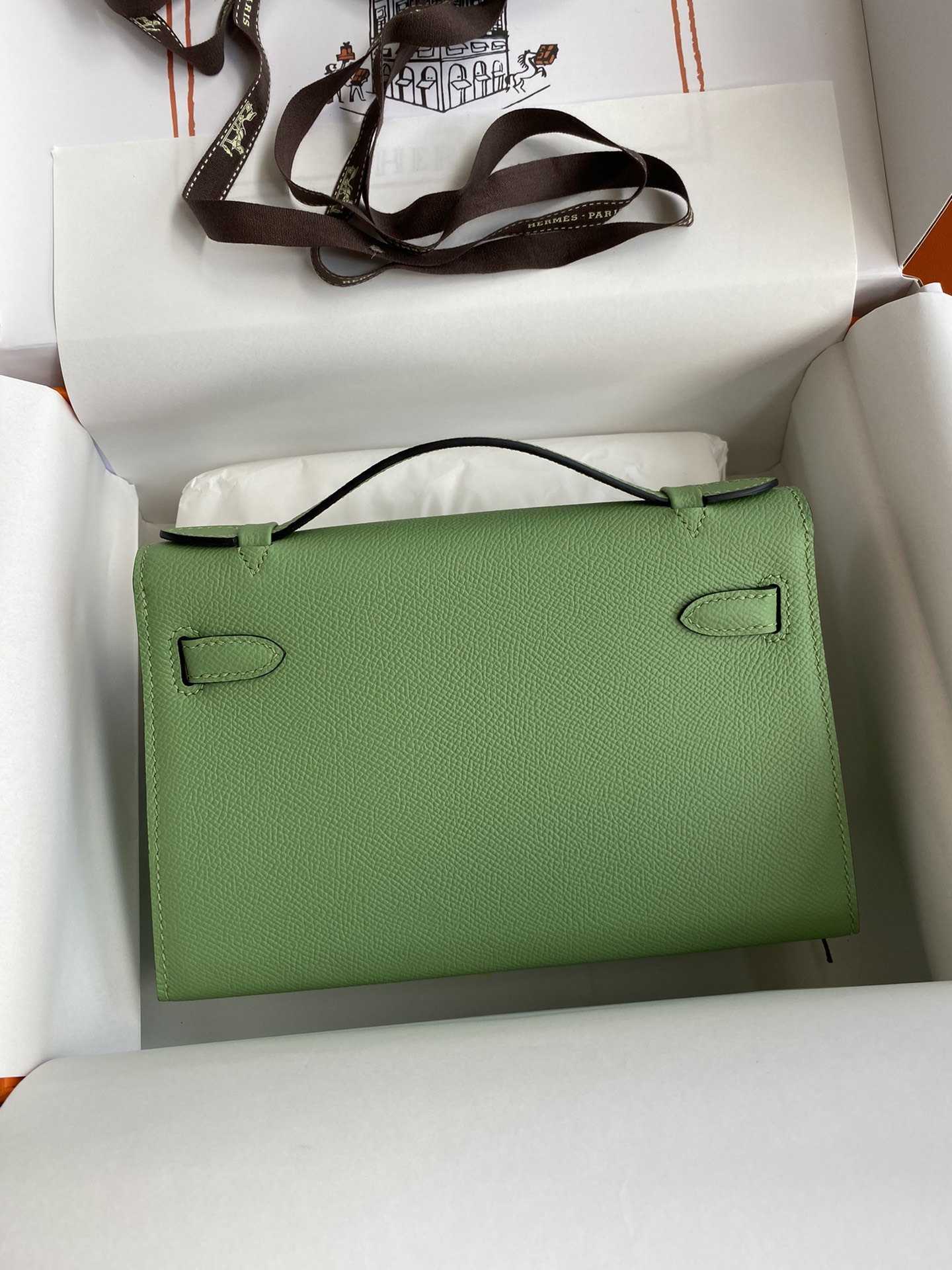 Hermes Mini Kelly Pochette 22cm Bag In Kiwi Green Epsom Leather